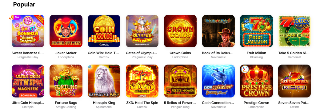 Hit'n'Spin Casino - Beliebte Spiele